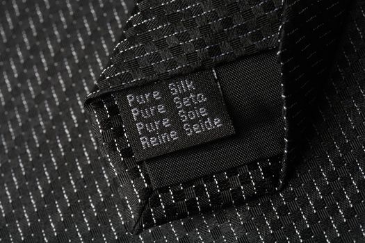 Pure silk label on a tie