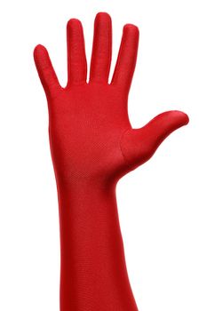 Strange hand with a red glove