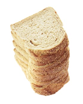 Stack of bread slices isolated on white