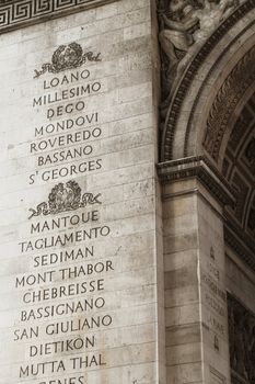 Detail of Arch  of Triumph, Paris, France.