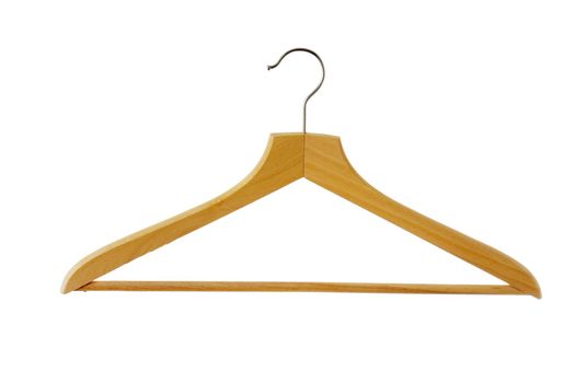 Wooden clothes hanger isolated on white