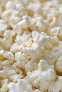 Popcorn in closeup, shallow depth of field.