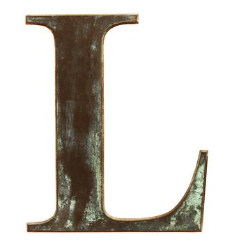 Worn and dirty metallic letter L isolated on white