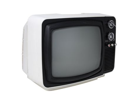 Old 12" portable black & white television isolated on white