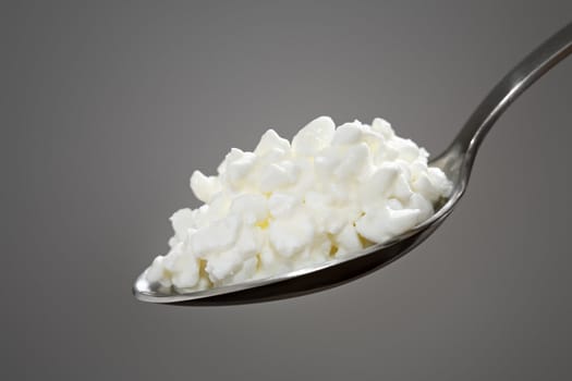 A Heap of Cottage cheese on a spoon