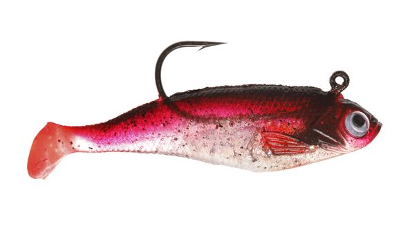 A red rubber fishing jig lure