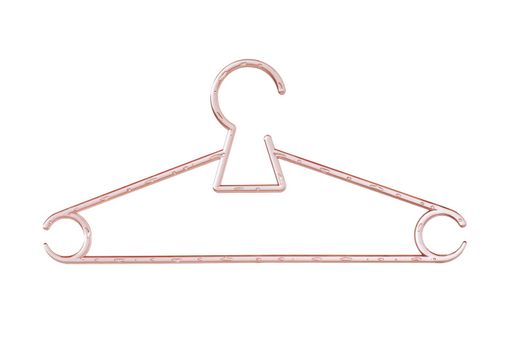 Pink plastic clothes hanger isolated on white