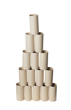 Empty toilet paper rolls arranged as a pyramid