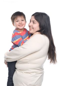 Woman holding her little child on hands