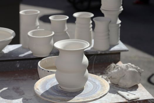 Hand-made Clay pots in sunlight