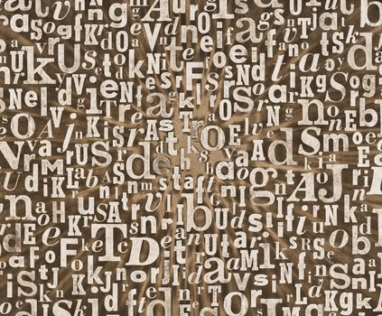 Grunge and gritty background texture made of old printed letters.