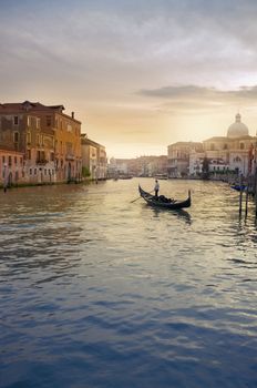 Gondola in evening light at Venice, Italy