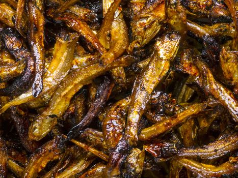 close up of fried anchovies food background