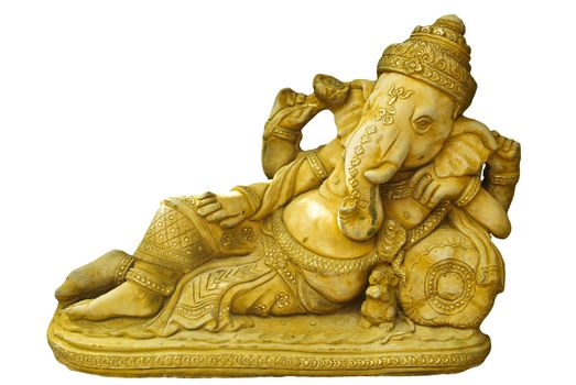 Golden Hindu God Ganesh over a white background