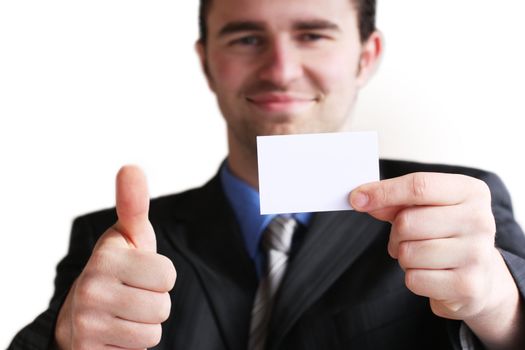 Businessman holding his business card in hand