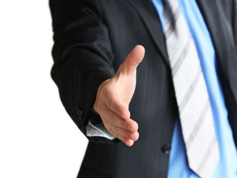 Young business man giving hand for handshake