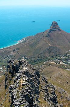 Image of lions head taken from table mountain in cape town, south africa