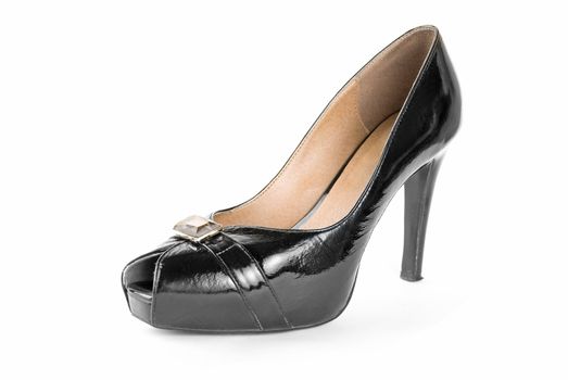 The female leather shoe on a white background

