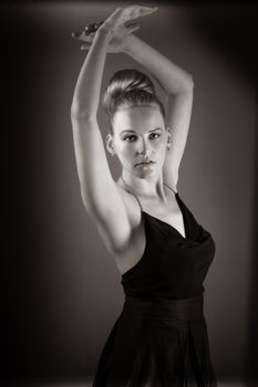 Female Model Doing A Ballet Pose in Black and White