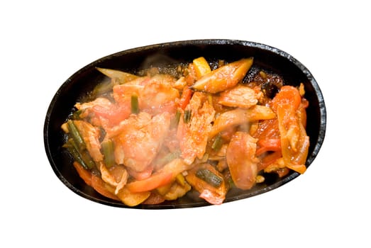 Delicious mexican dish of fried vegetables on white background