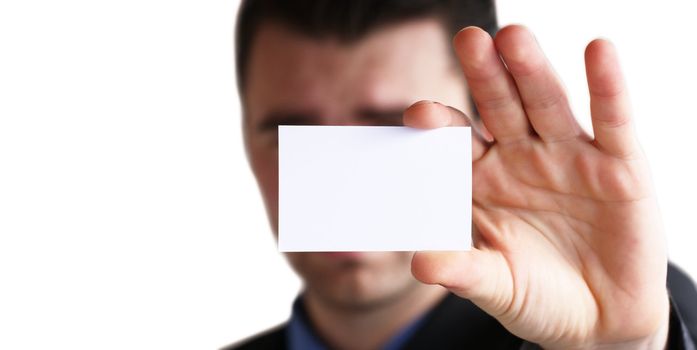 Businessman holding his business card in hand