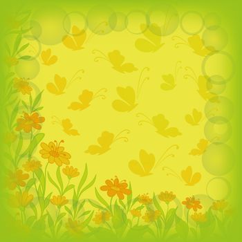 Abstract floral background: flowers, leaves and butterflies