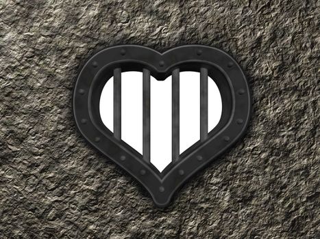 heart prison window on stone background - 3d illustration