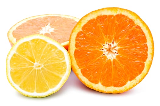Orange and lemon isolated on white background