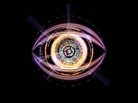 Background design of eye outlines, fractal and abstract design elements on the subject of modern technologies, mechanical progress, artificial intelligence, virtual reality and digital imaging