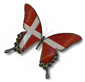 Denmark flag on butterfly isolated on white