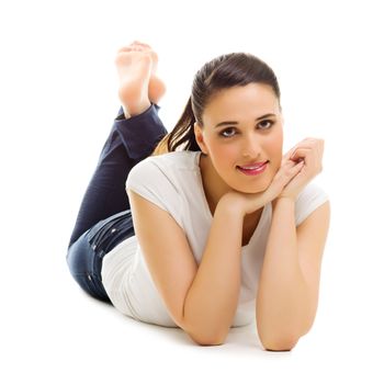 Young smiling woman isolated on white