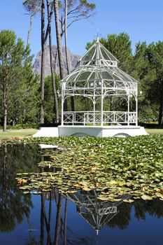 Pavilion at the Boschendal Wine Estate with water in the forefront