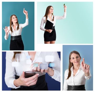 Collage of Futuristic Businesswoman with four different Pictures