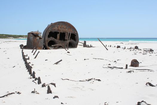 Shipwreck Kakapo at the beach of kommetjie with blue sky