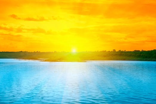 Beauty Sunset on Lake, and orange sky