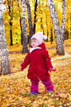 Little girl on autumn forest
