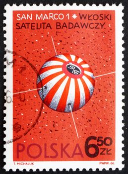 POLAND - CIRCA 1966: a stamp printed in the Poland shows San Marco 1, Italian Satellite, circa 1966