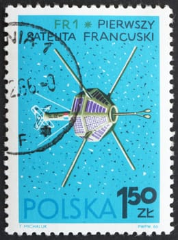 POLAND - CIRCA 1966: a stamp printed in the Poland shows FR 1, French Satellite, circa 1966