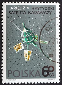 POLAND - CIRCA 1966: a stamp printed in the Poland shows Ariel 2, Satellite by Great Britain, circa 1966