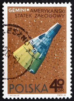 POLAND - CIRCA 1966: a stamp printed in the Poland shows Gemini, American Spacecraft, circa 1966