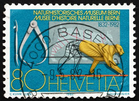 SWITZERLAND - CIRCA 1982: a stamp printed in the Switzerland shows Bern Museum of Natural History, Sesquicentennial, circa 1982