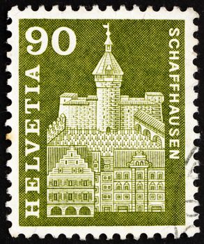 SWITZERLAND - CIRCA 1960: a stamp printed in the Switzerland shows Munot Tower, Schaffhausen, Switzerland, circa 1960