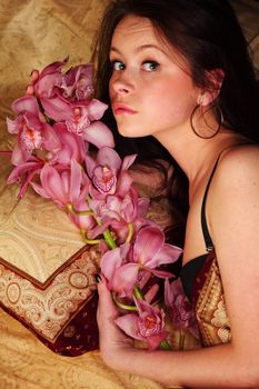 orchid woman flower in hairs