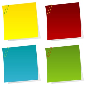 Set of post it notes with paperclips