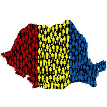 Romania's map with Romania's flag made of people