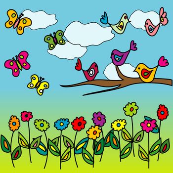 Landscape with doodle elements