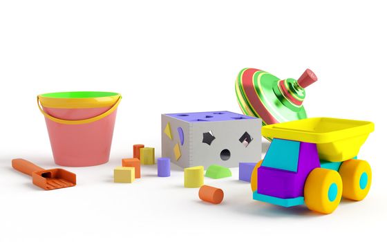 funny colored children's toys isolated on a white background