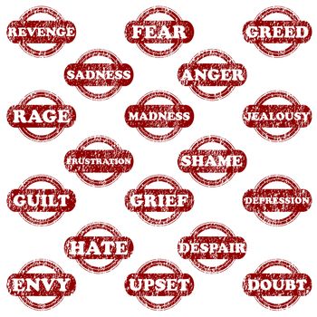 Set of rubber stamps with negative emotions