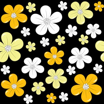 Floral background over black background, seamless pattern