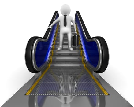 businessman on escalator. Isolated 3D image